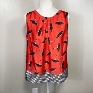 NINE WEST Red & Black Umbrella Print Sleeveless Silky Tank Blouse - Size LARGE